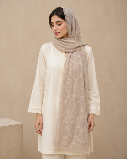 Embroidered Broshia Slub Chiffon 1-Piece Scarf