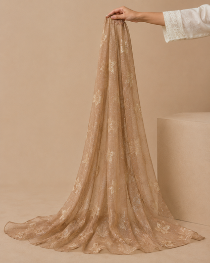 Embroidered Broshia Slub Chiffon 1-Piece Scarf