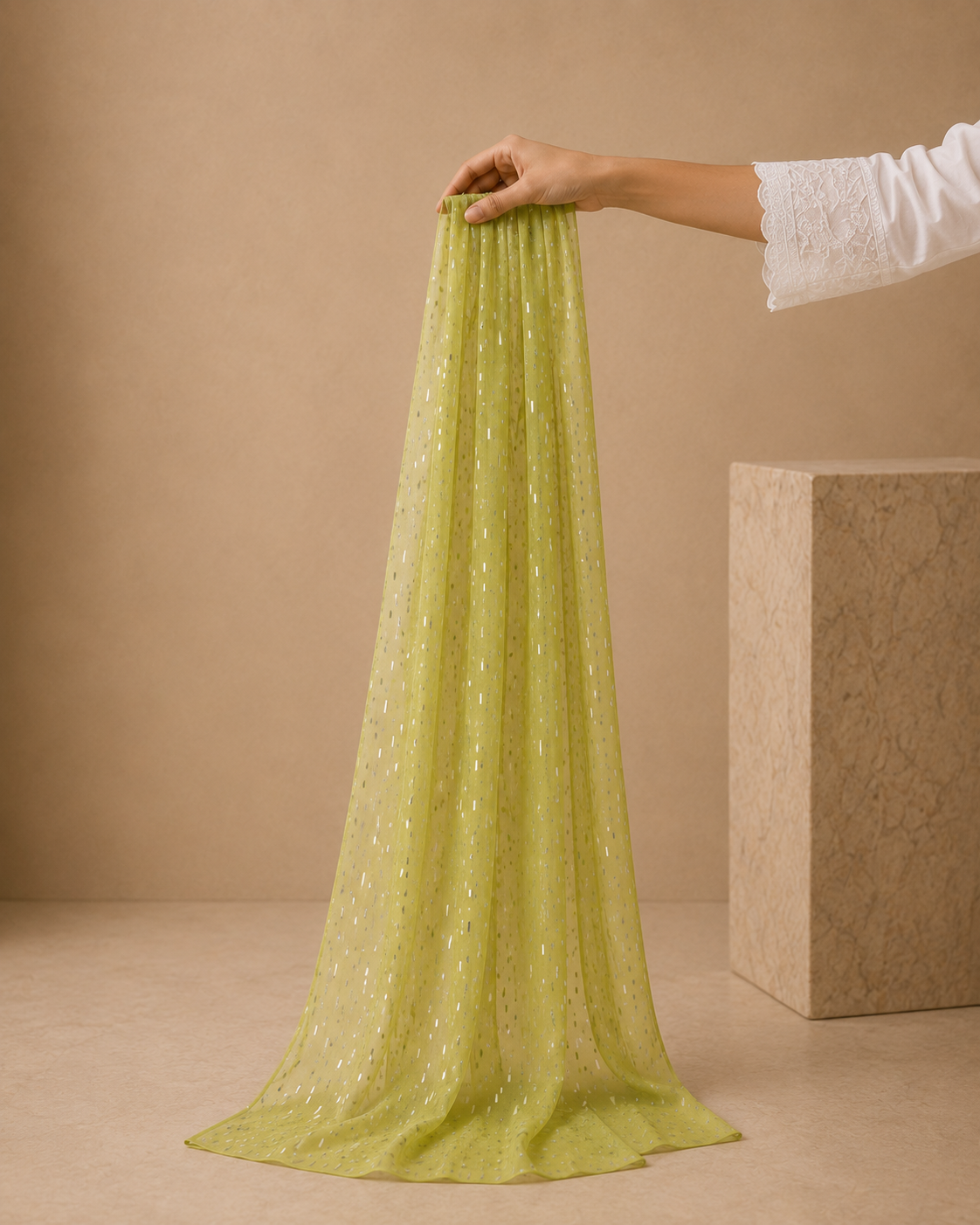 Metallic Foil Dash Print 1 piece chiffon  Scarf