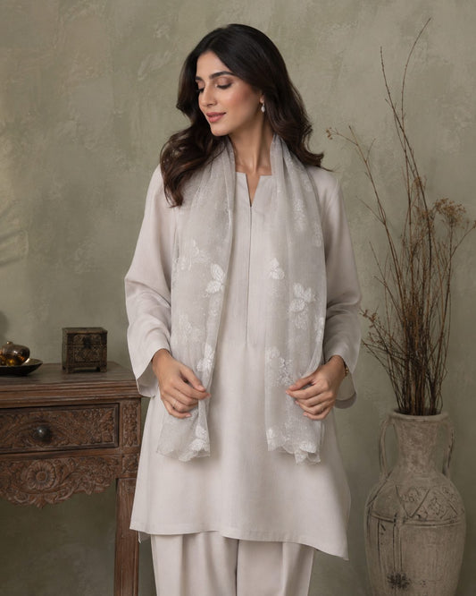 Embroidered Broshia Slub Chiffon 1-Piece Scarf