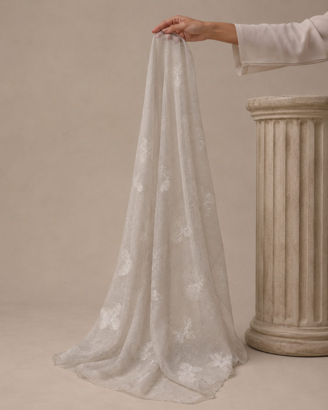 Embroidered Broshia Slub Chiffon 1-Piece Scarf