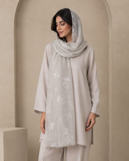 Embroidered Broshia Slub Chiffon 1-Piece Scarf