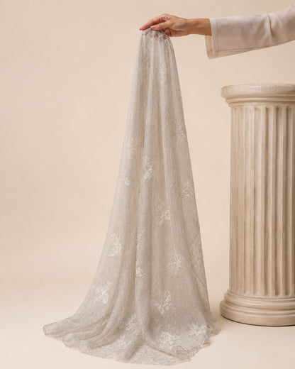 Embroidered Broshia Slub Chiffon 1-Piece Scarf