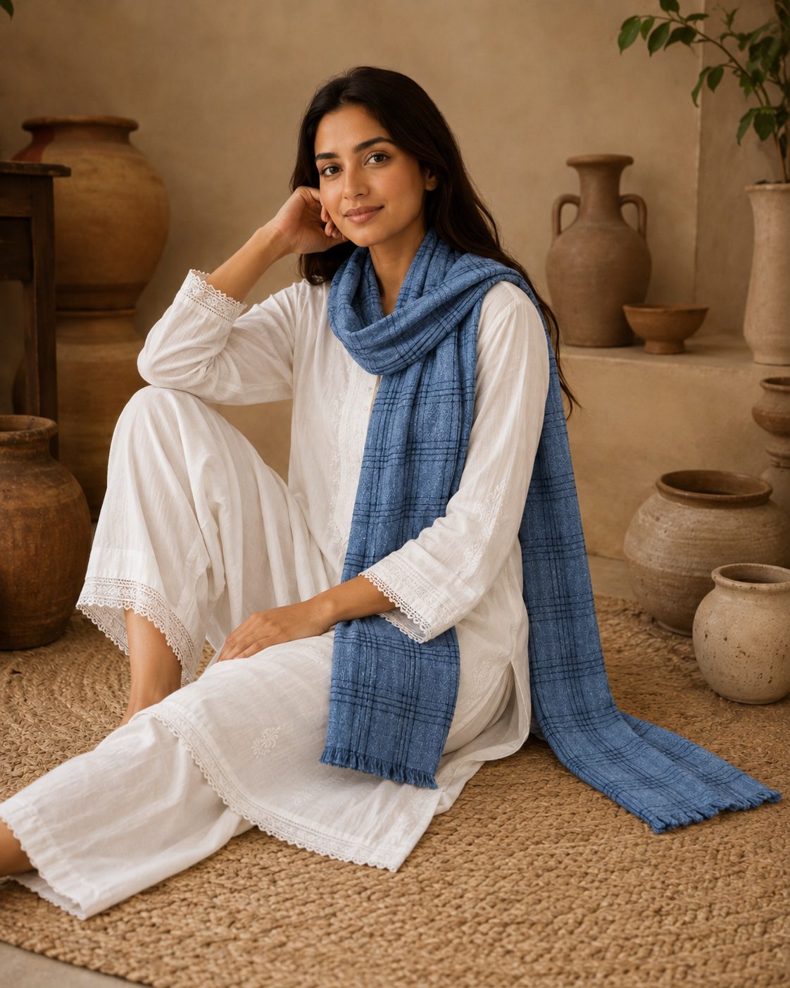 Crinkled Ombre 1 Piece Soft Wool Scarf