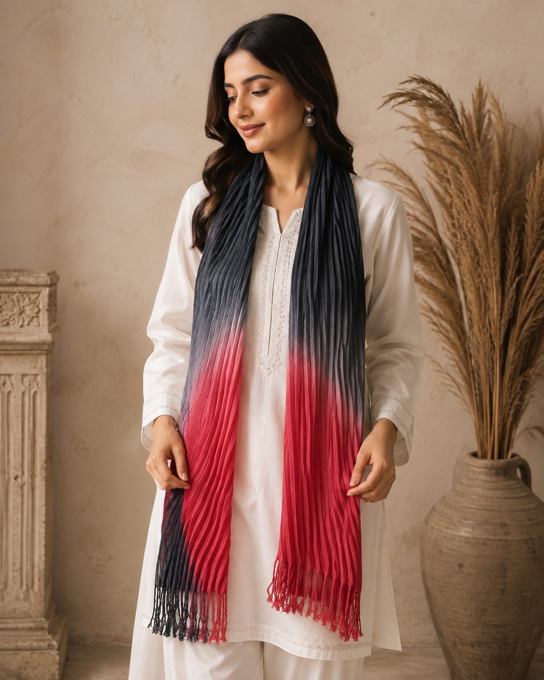 Crinkled Ombre 1 Piece Soft Wool Scarf