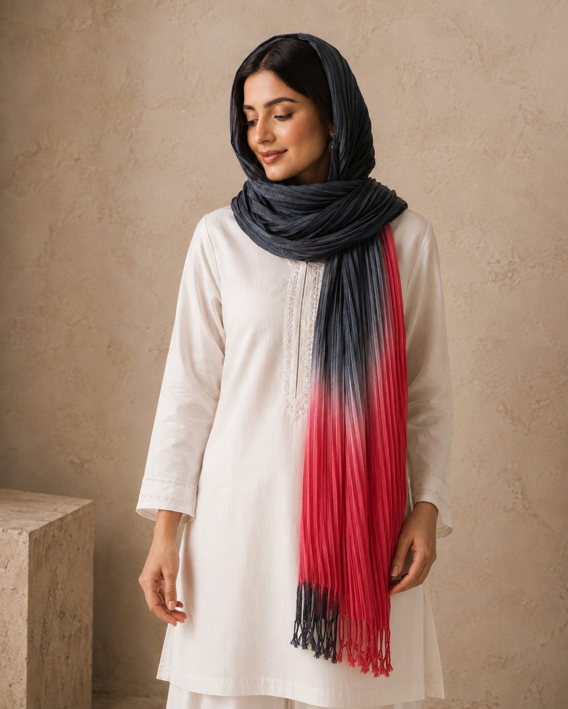 Crinkled Ombre 1 Piece Soft Wool Scarf