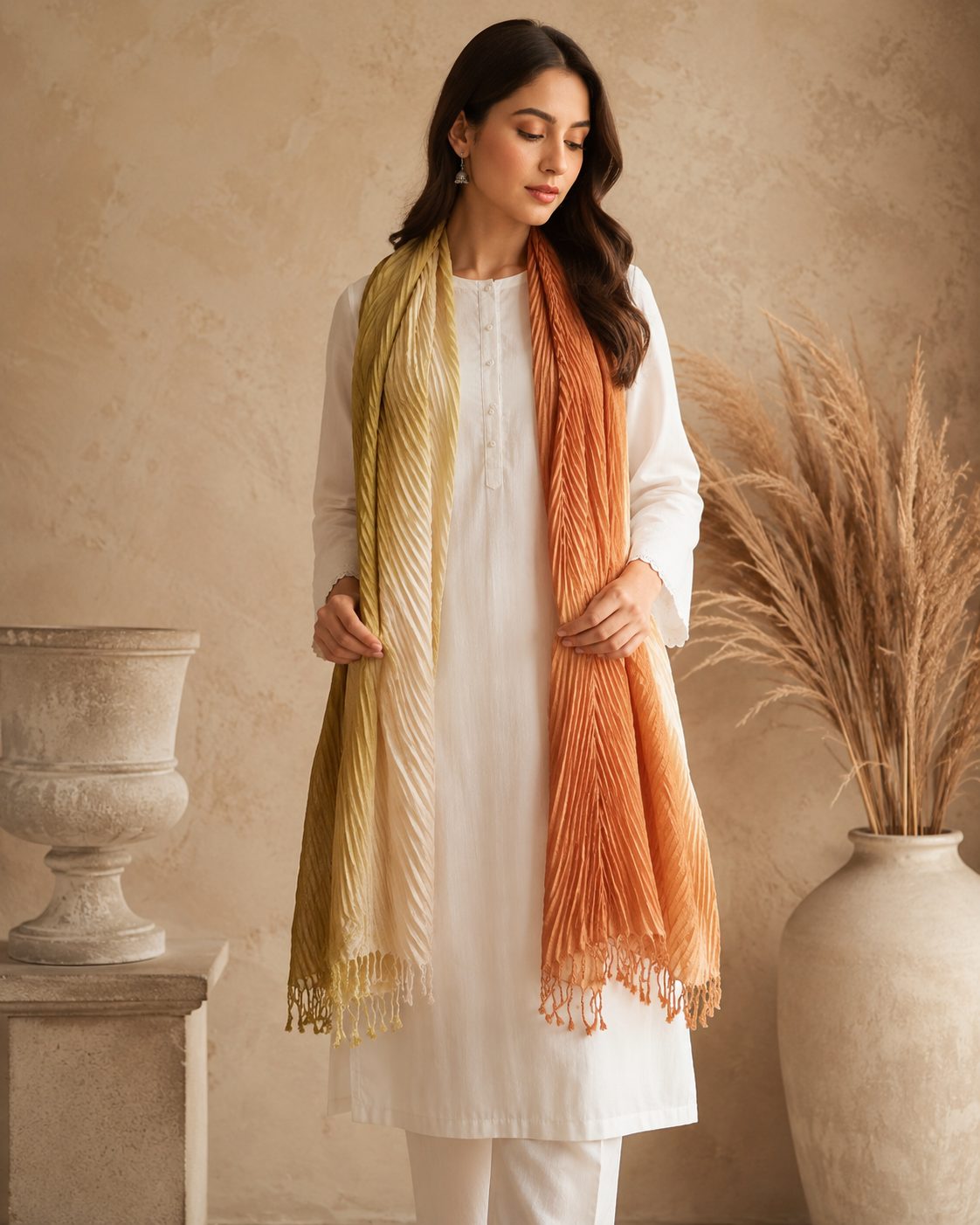Crinkled Ombre 1 Piece Soft Wool Scarf