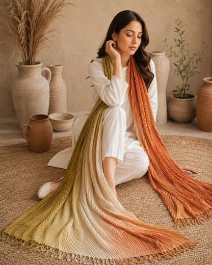 Crinkled Ombre 1 Piece Soft Wool Scarf