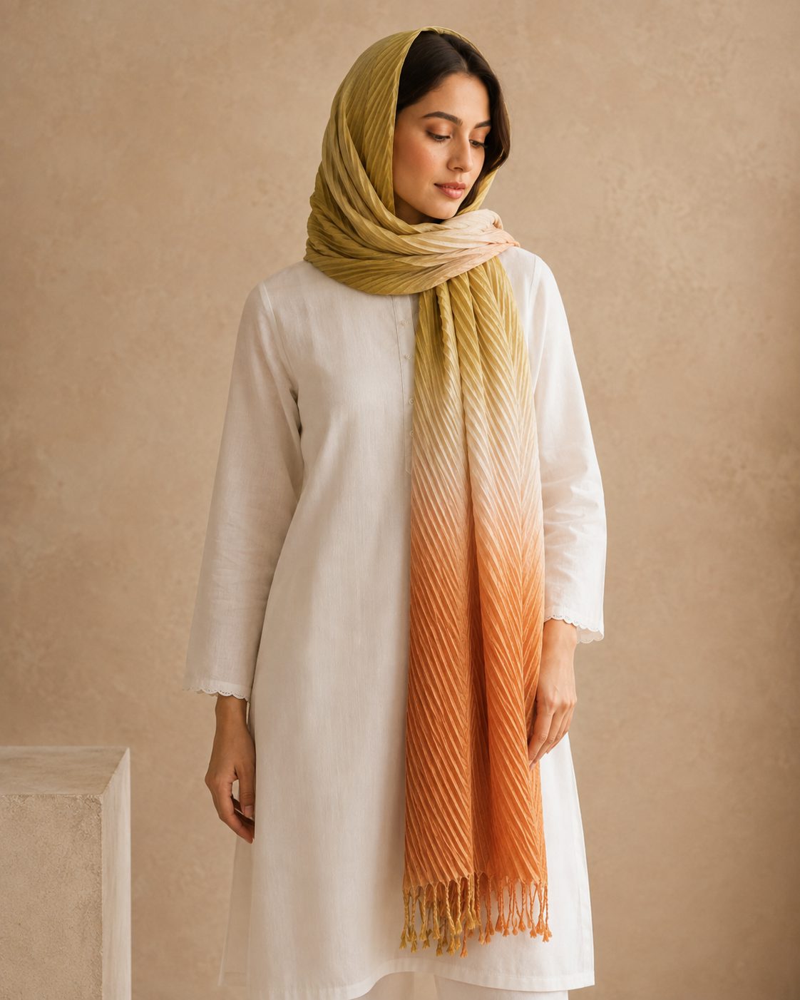 Crinkled Ombre 1 Piece Soft Wool Scarf