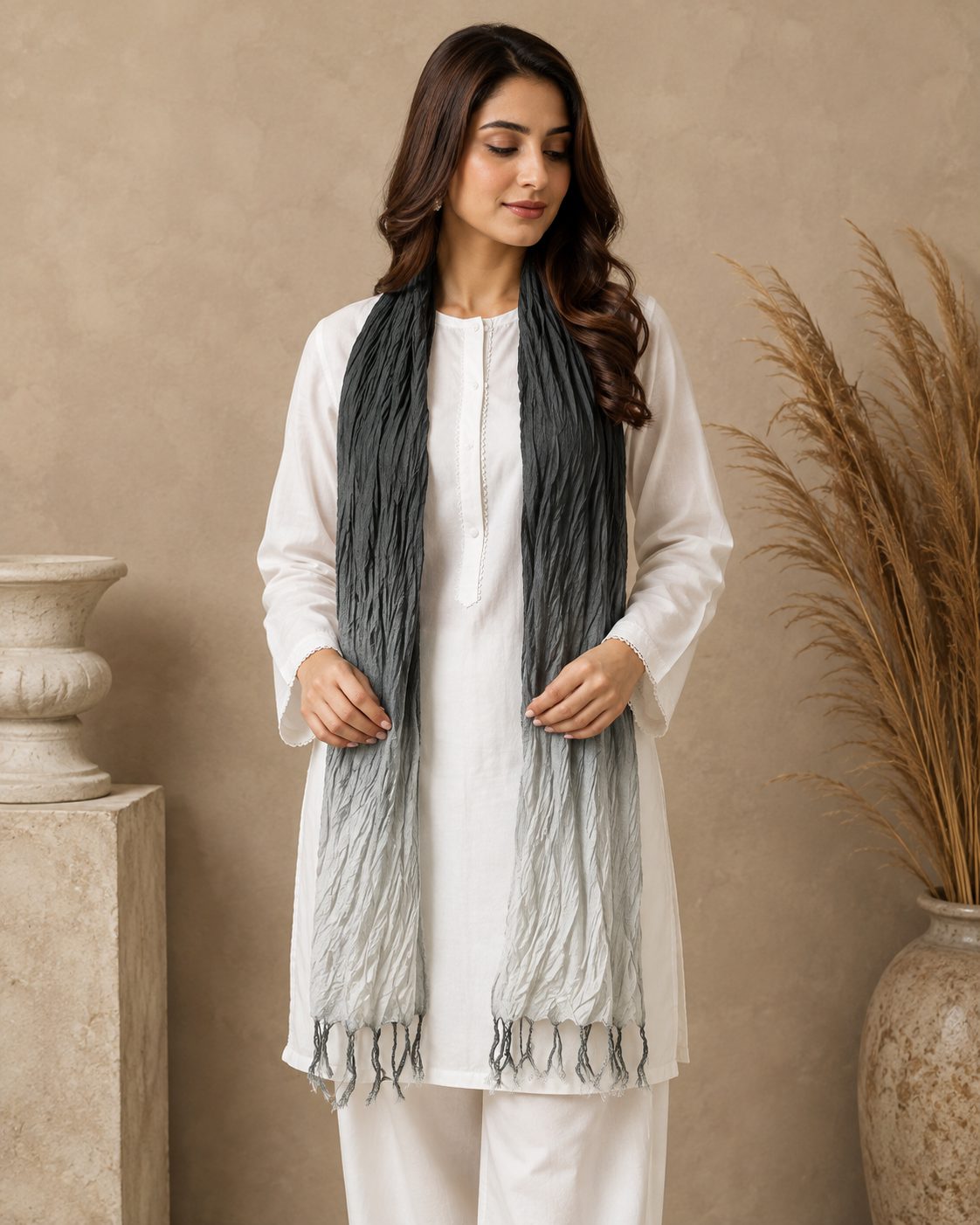 Crinkled Ombre 1 Piece Soft Wool Scarf