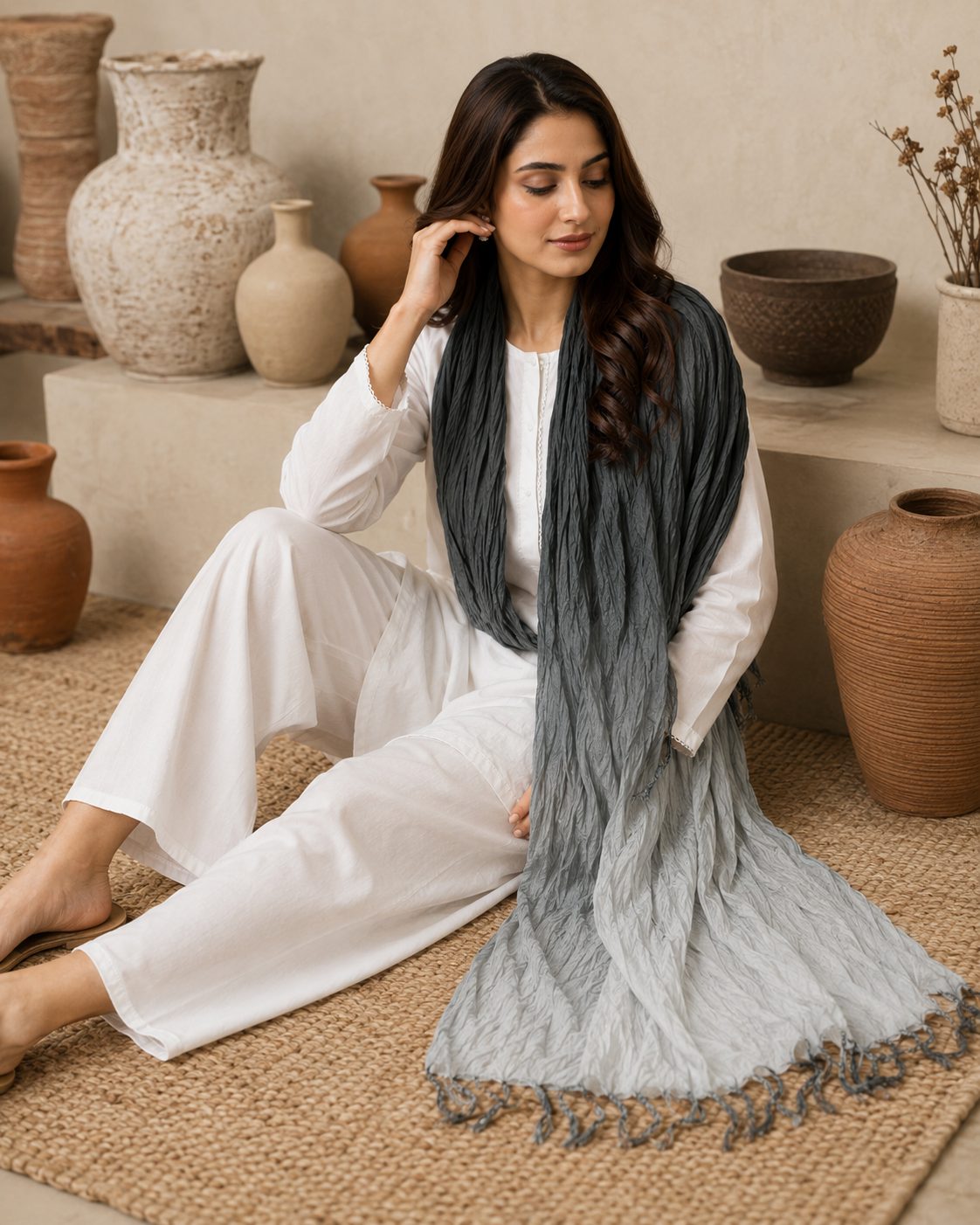 Crinkled Ombre 1 Piece Soft Wool Scarf