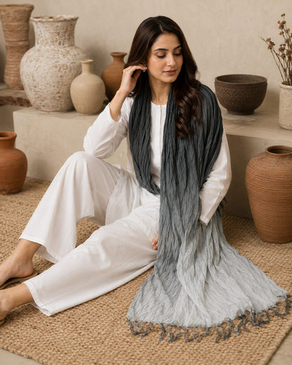 Crinkled Ombre 1 Piece Soft Wool Scarf