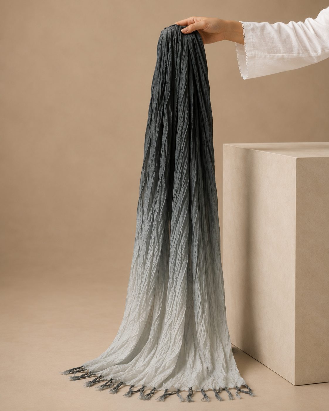 Crinkled Ombre 1 Piece Soft Wool Scarf