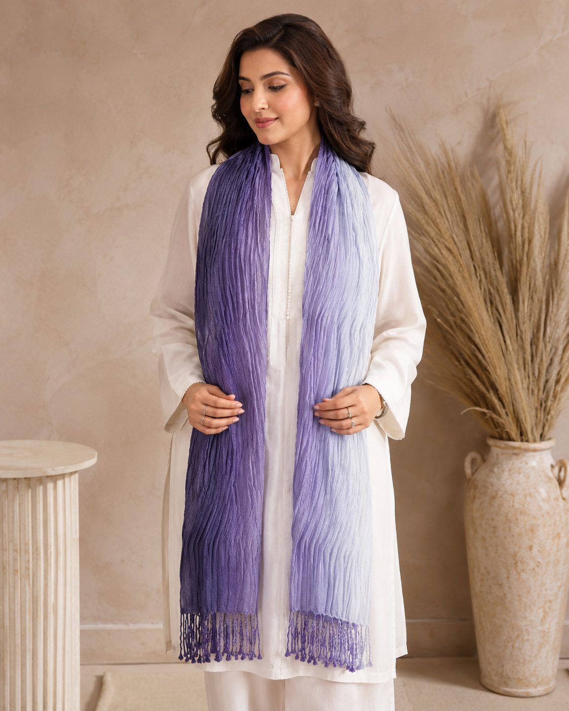 Crinkled Ombre 1 Piece Soft Wool Scarf