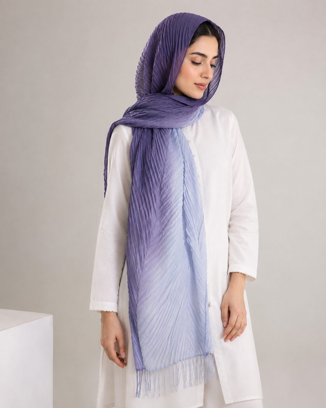 Crinkled Ombre 1 Piece Soft Wool Scarf