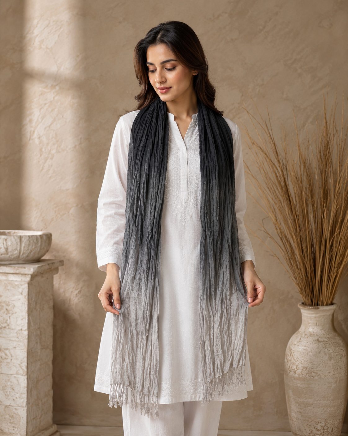 Crinkled Ombre 1 Piece Soft Wool Scarf