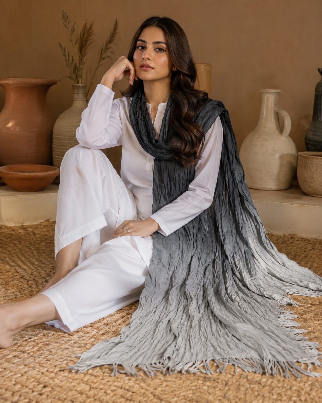 Crinkled Ombre 1 Piece Soft Wool Scarf