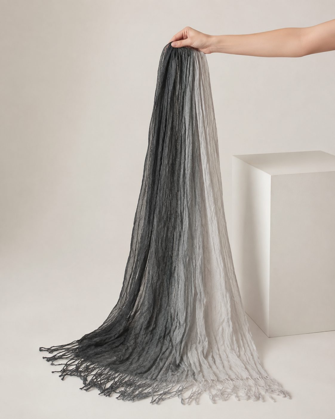 Crinkled Ombre 1 Piece Soft Wool Scarf