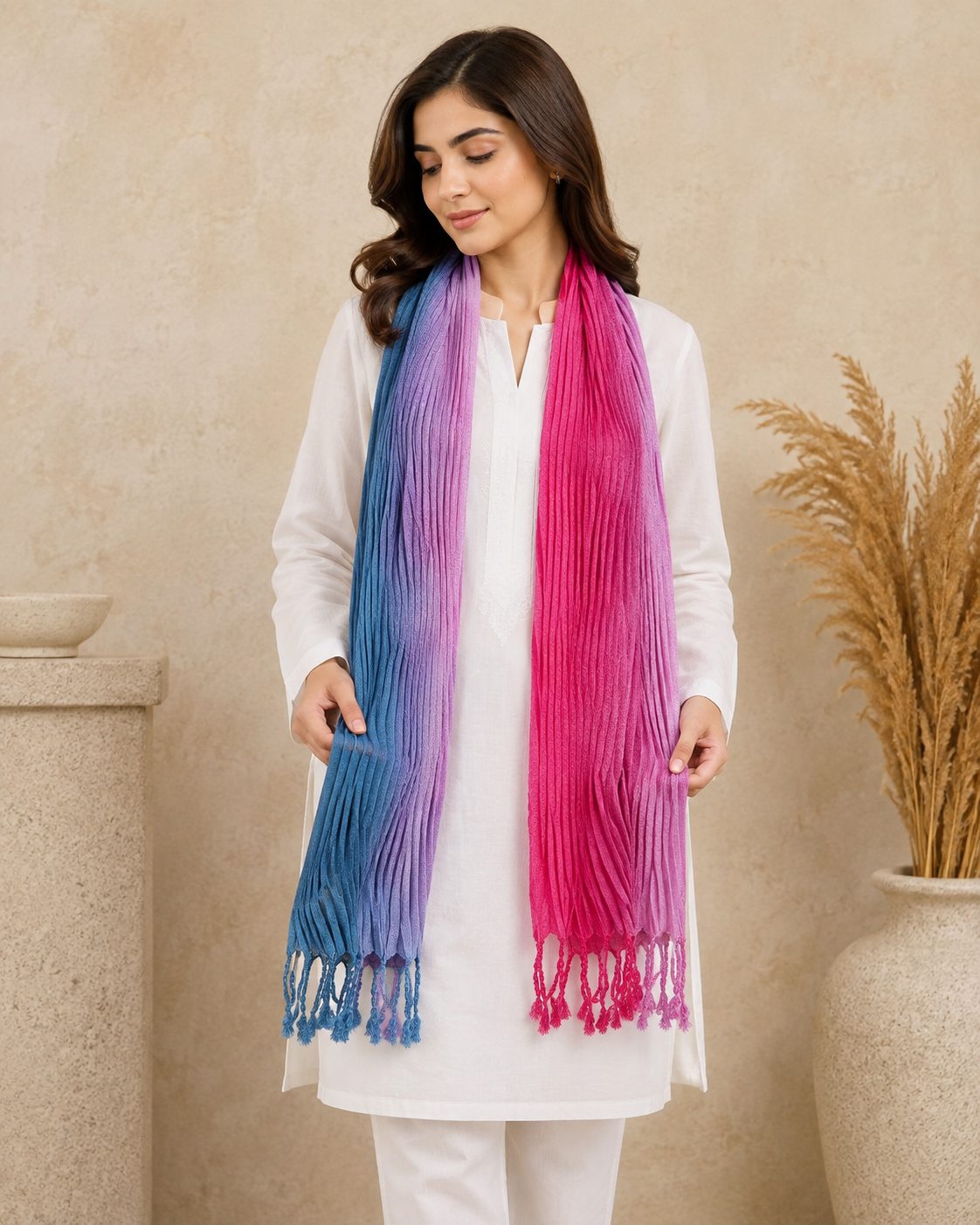 Crinkled Ombre 1 Piece Soft Wool Scarf