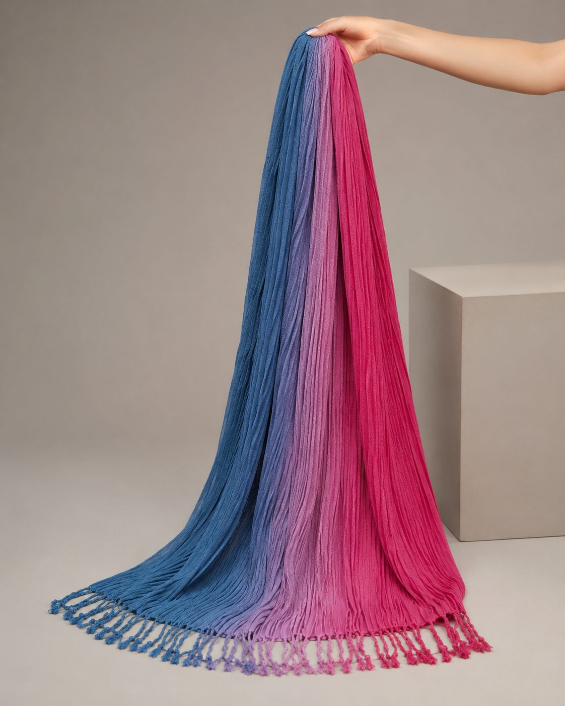Crinkled Ombre 1 Piece Soft Wool Scarf