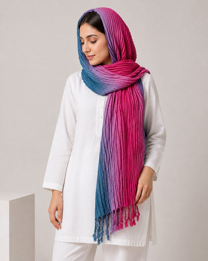 Crinkled Ombre 1 Piece Soft Wool Scarf