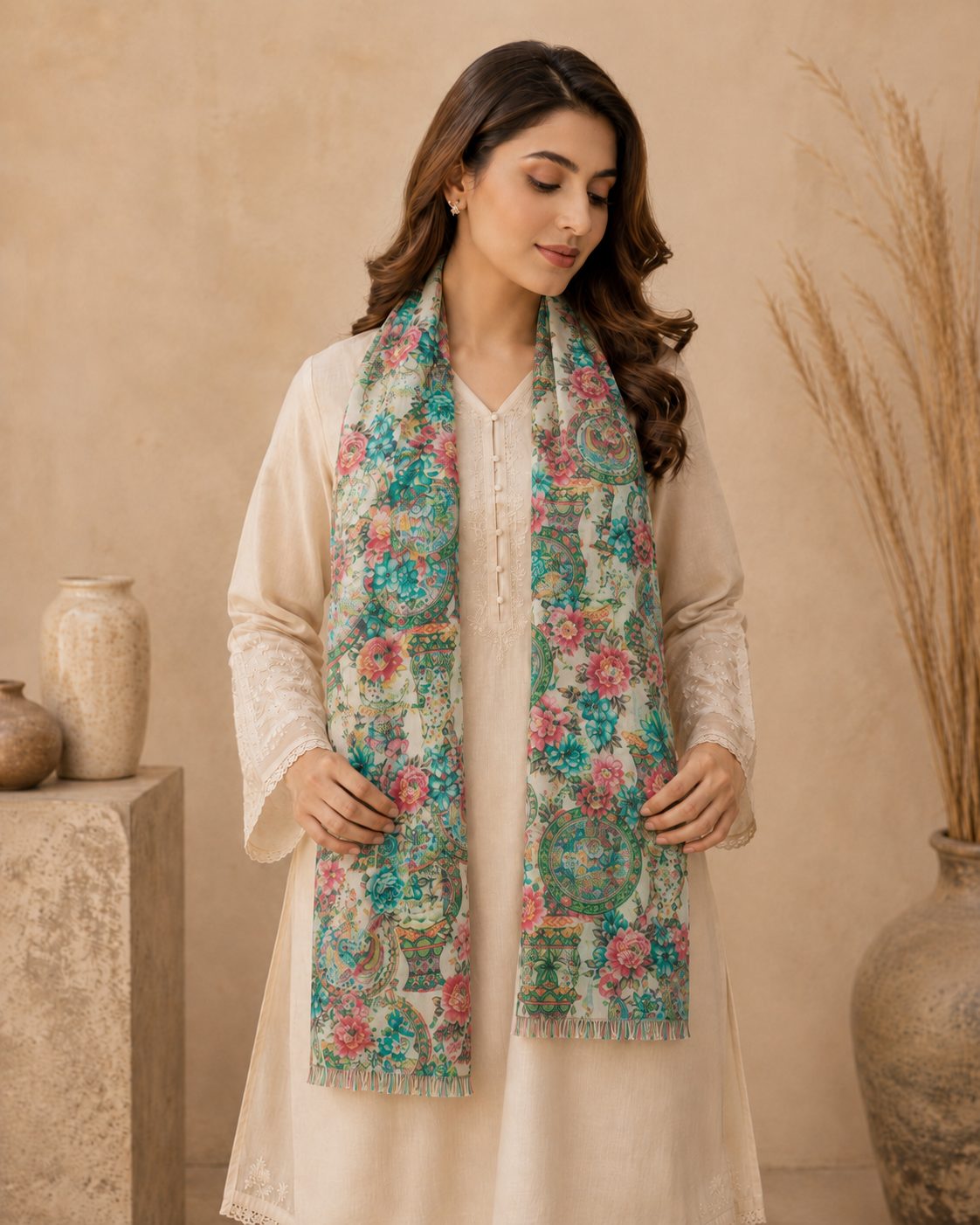 Garden Digital Print 1 Piece Cotton lawn Scarf