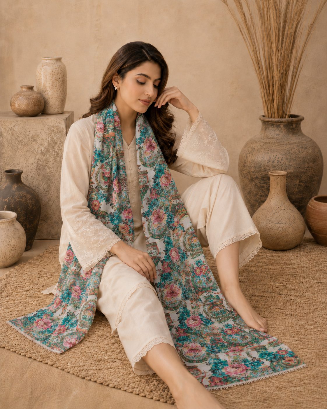 Garden Digital Print 1 Piece Cotton lawn Scarf