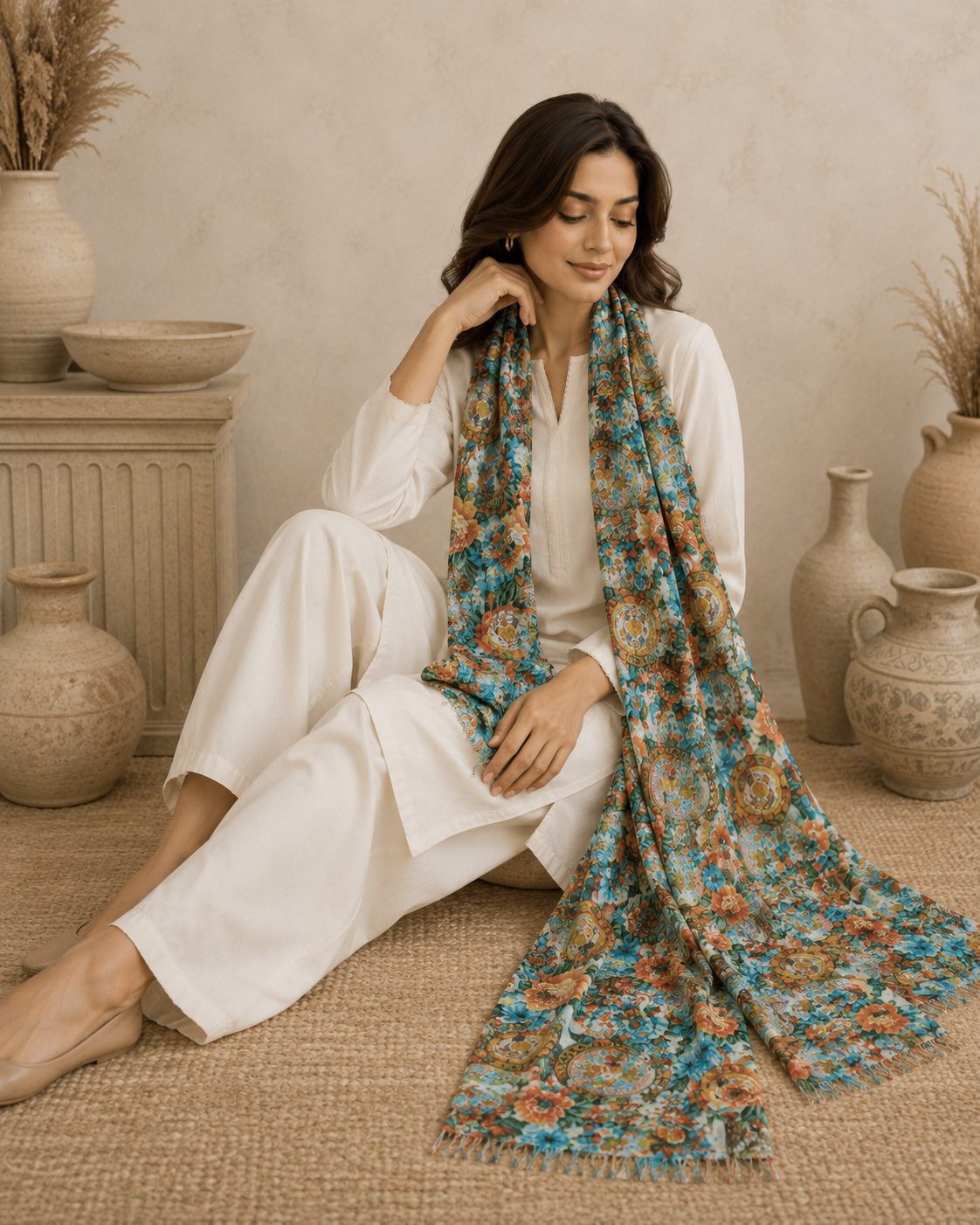 Garden Digital Print 1 Piece Cotton lawn Scarf