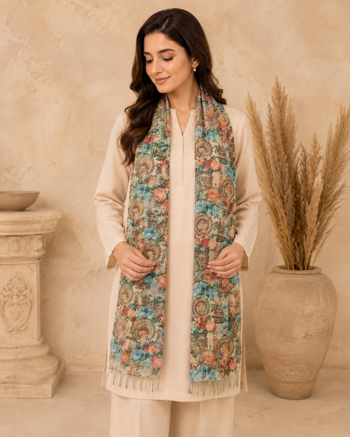 Garden Digital Print 1 Piece Cotton lawn Scarf
