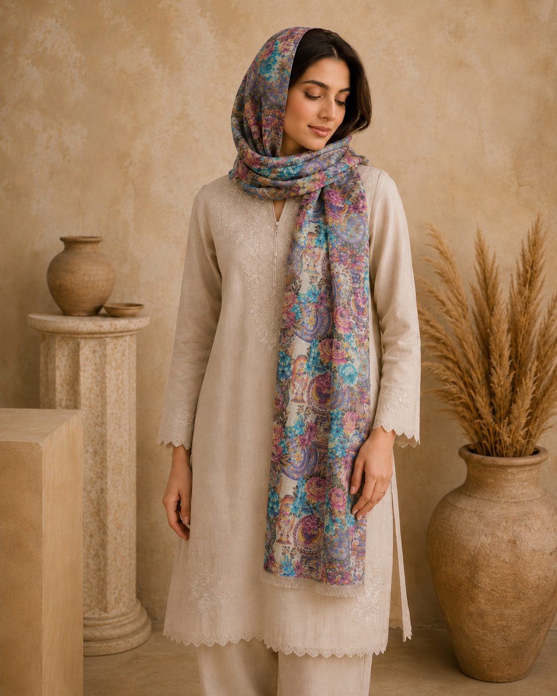 Garden Digital Print 1 Piece Cotton lawn Scarf