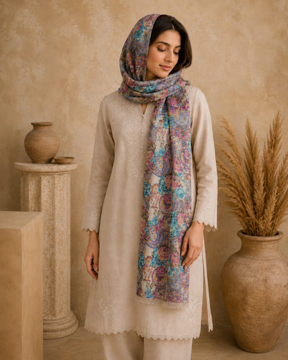 Garden Digital Print 1 Piece Cotton lawn Scarf
