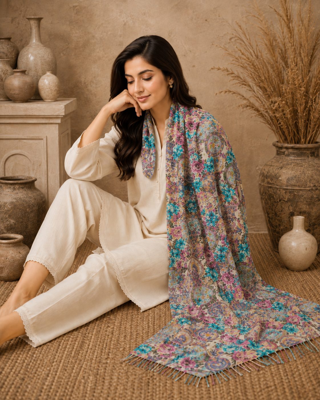 Garden Digital Print 1 Piece Cotton lawn Scarf