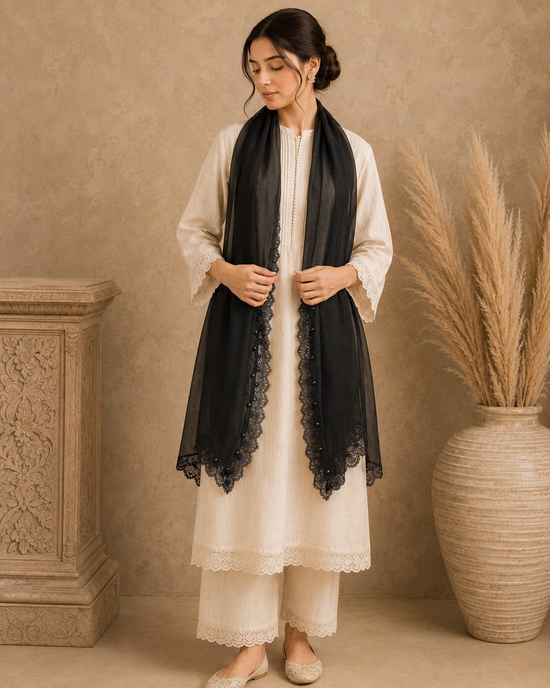 Elegant Pearl  1 piece lawn Scarf