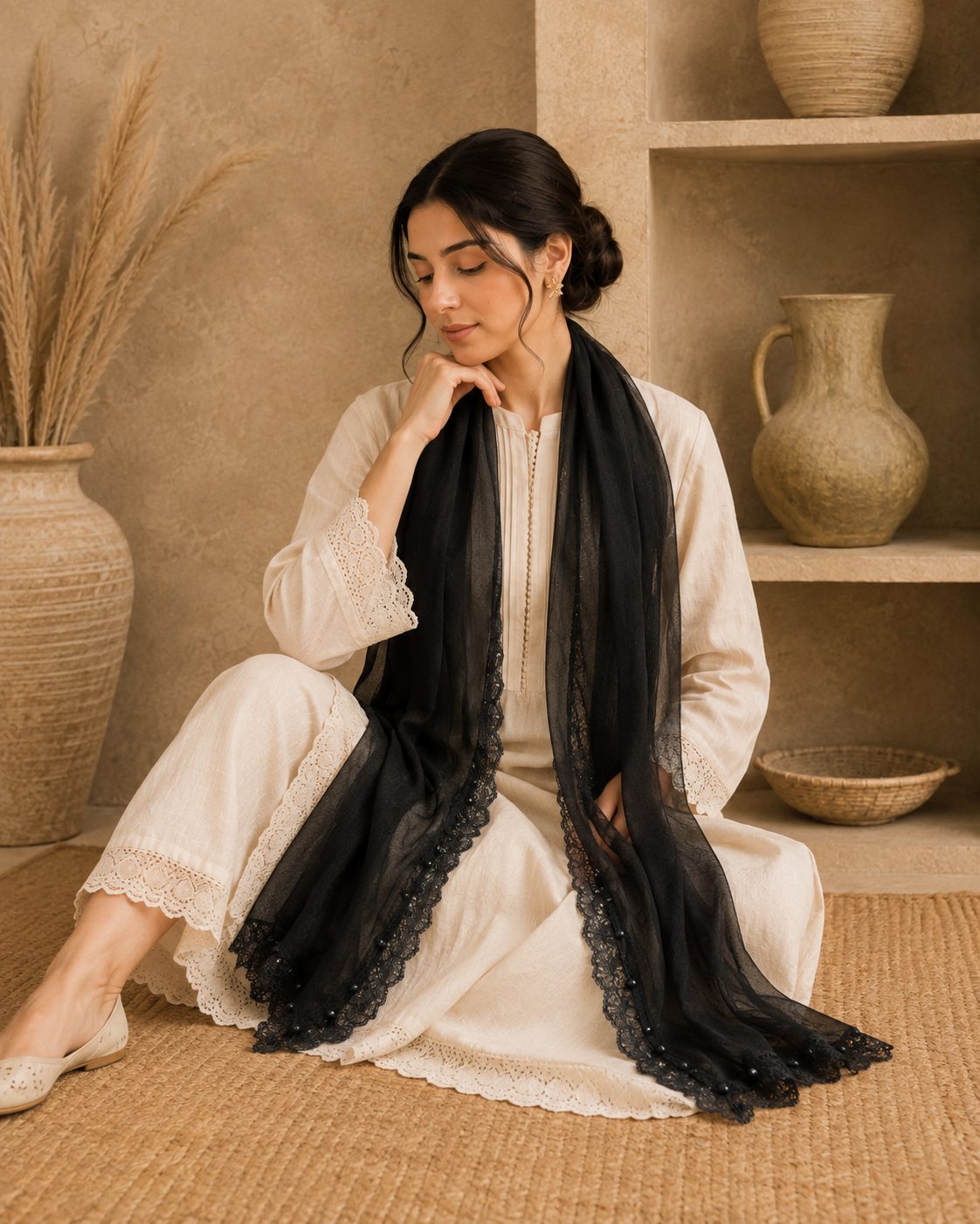 Elegant Pearl  1 piece lawn Scarf