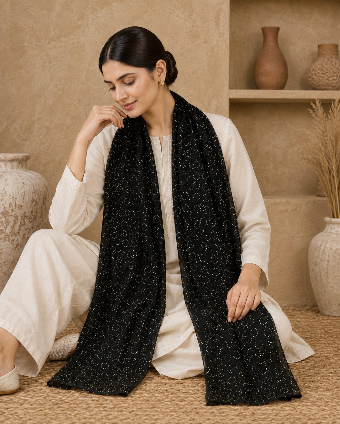 Metallic Doted Circle 1 Piece Chiffon scarf