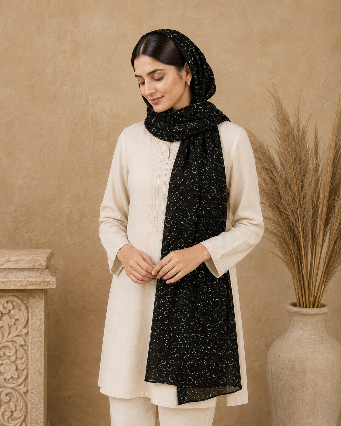 Metallic Doted Circle 1 Piece Chiffon scarf