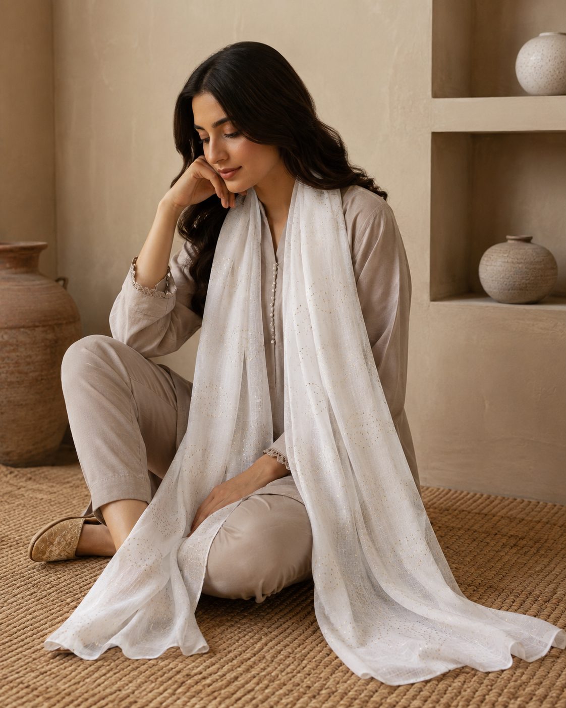Metallic Doted Circle 1 Piece Chiffon scarf