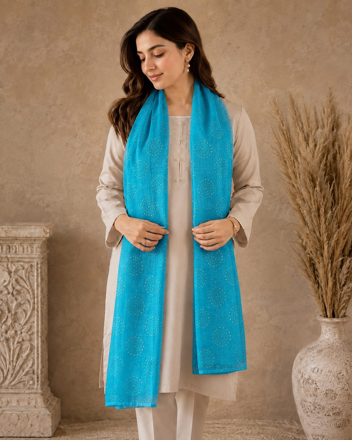 Metallic Doted Circle 1 Piece Chiffon scarf