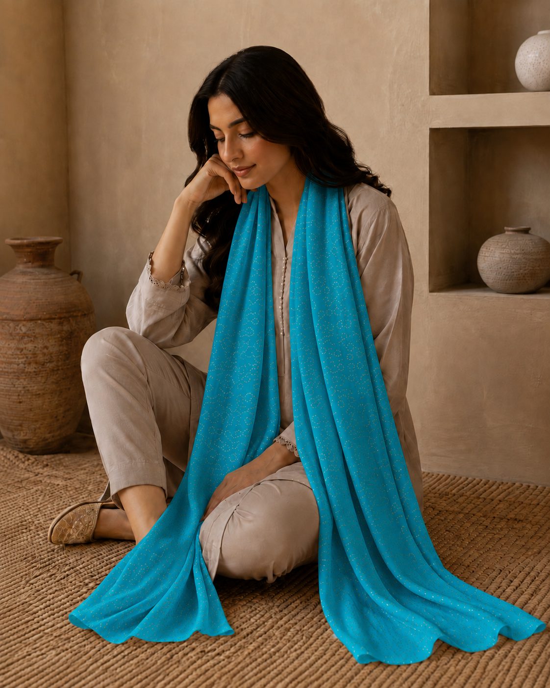 Metallic Doted Circle 1 Piece Chiffon scarf