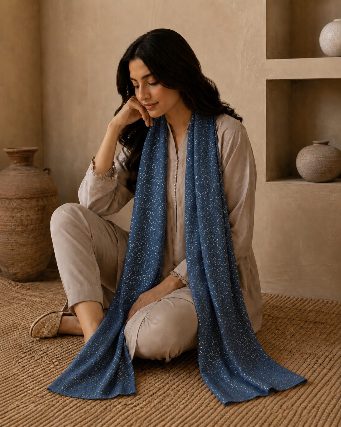 Metallic Doted Circle 1 Piece Chiffon scarf