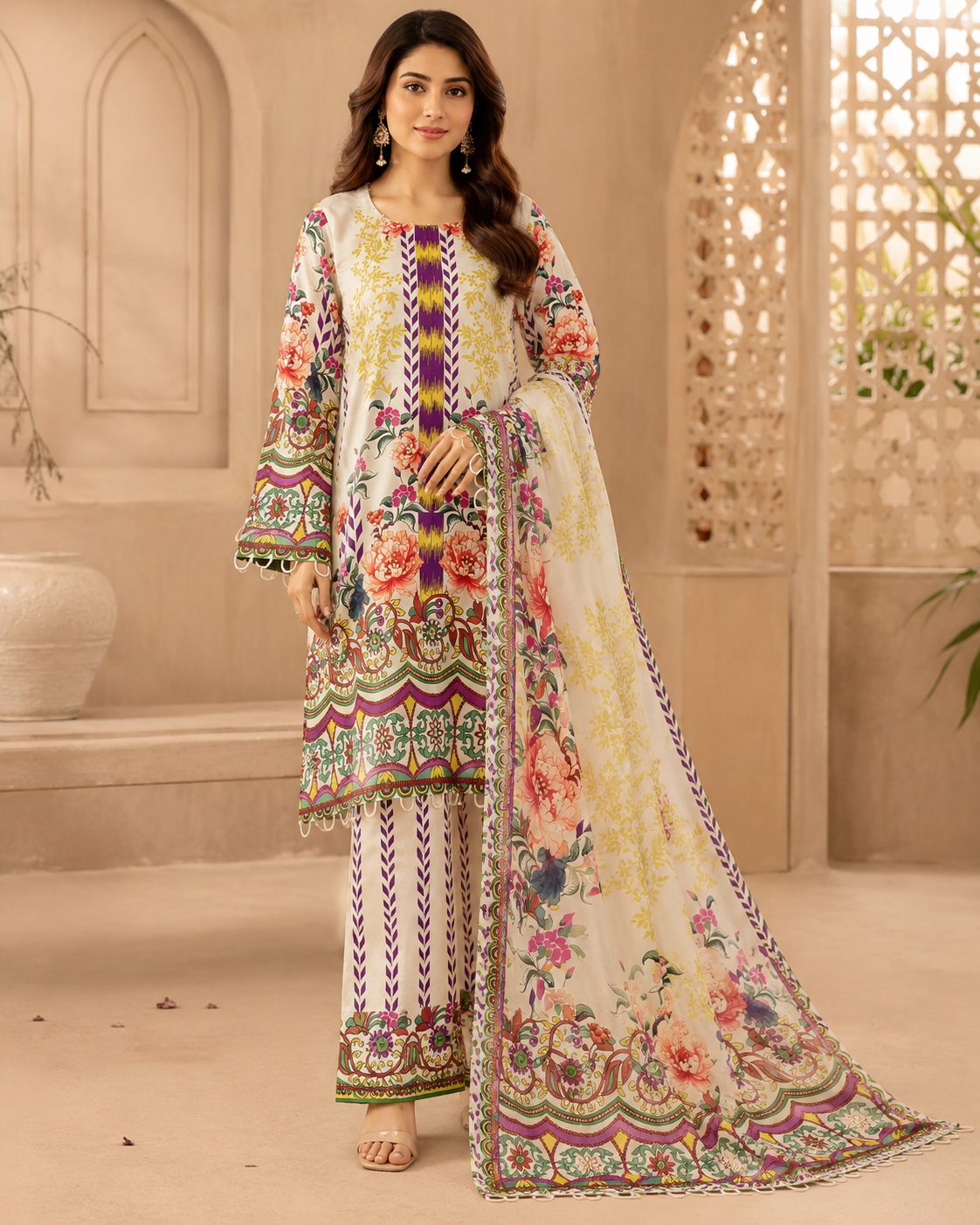 Blooming Grace 3 Piece Digital Print Suit