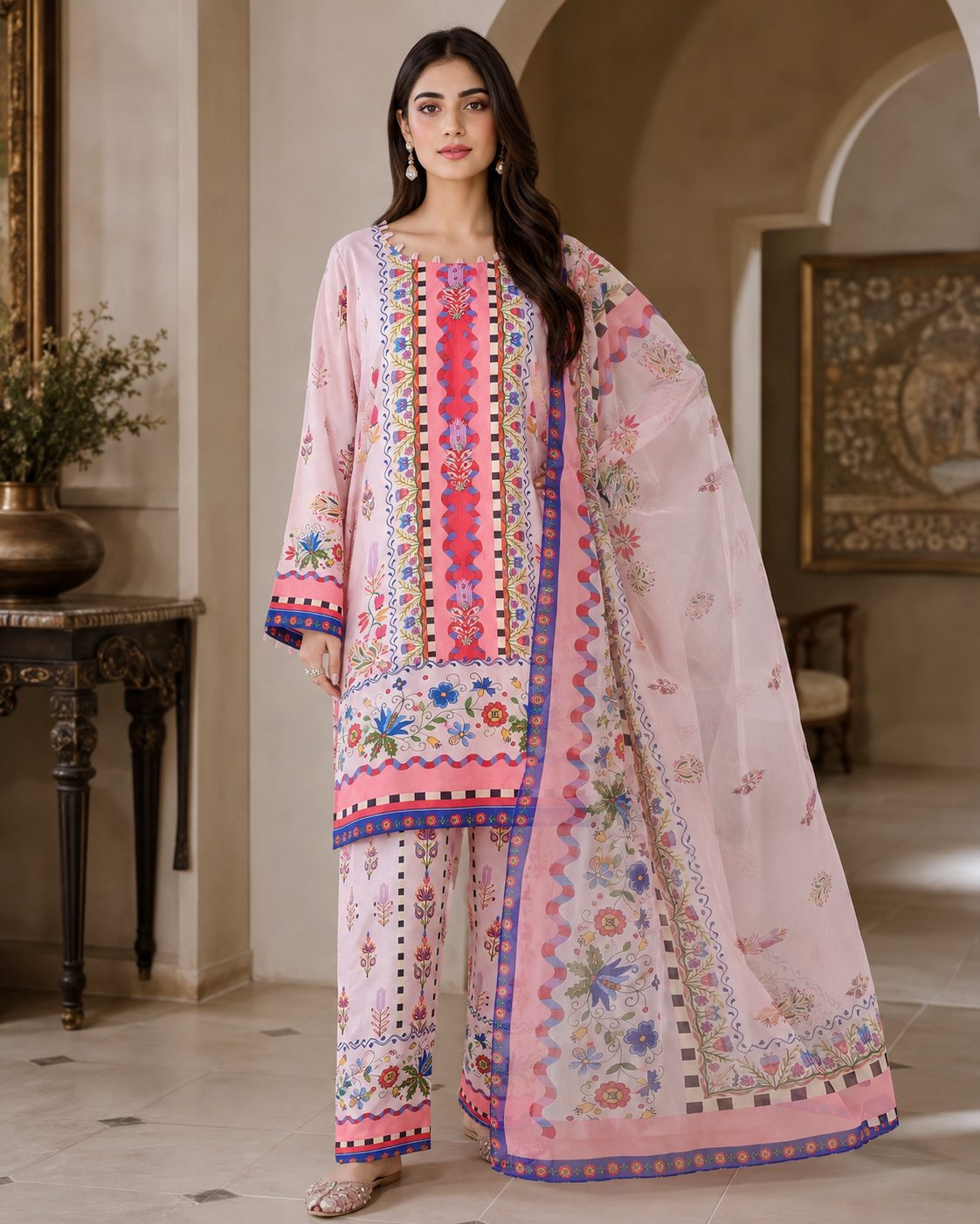 Floral Enchantment 3 Piece Digital Print Suit