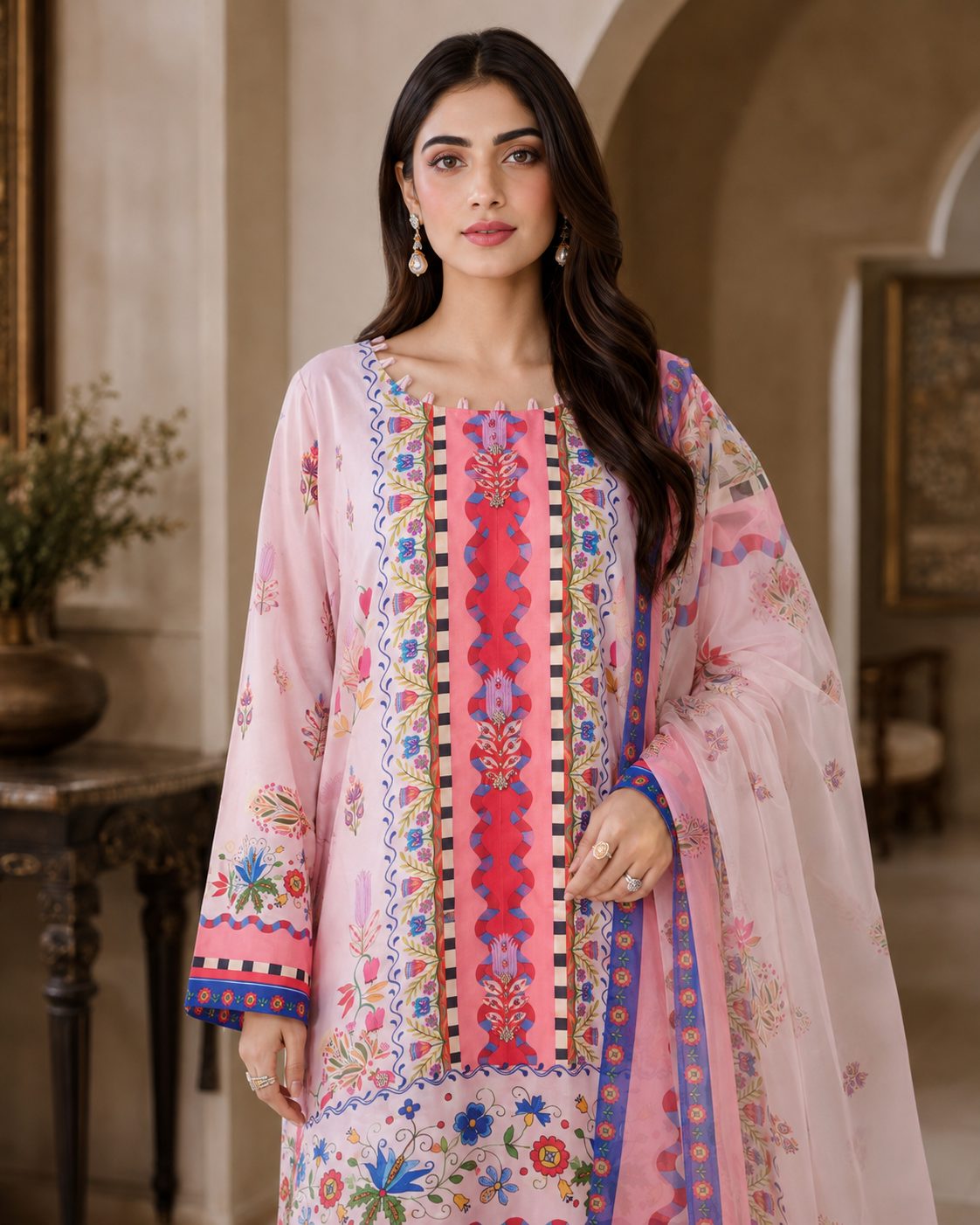 Floral Enchantment 3 Piece Digital Print Suit