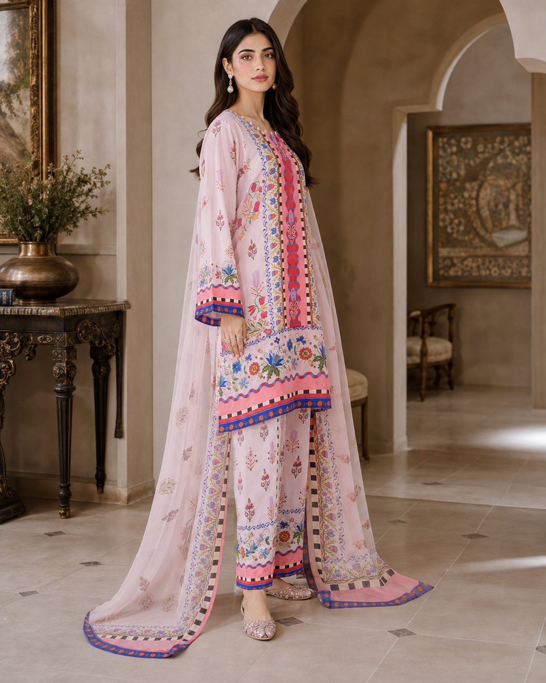 Floral Enchantment 3 Piece Digital Print Suit