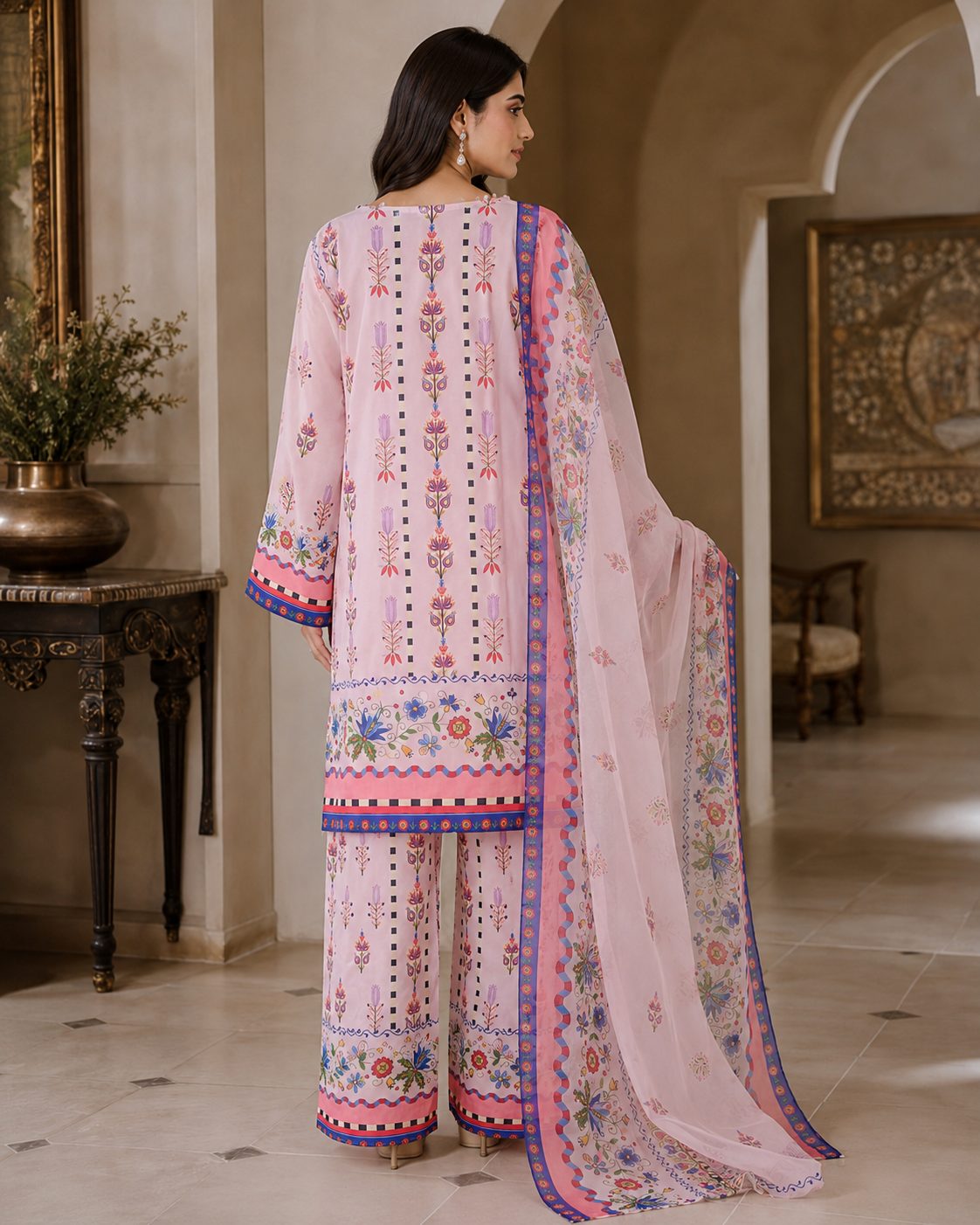 Floral Enchantment 3 Piece Digital Print Suit