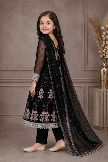 Emerald Blossom Girls Embroidered Chiffon Maxi