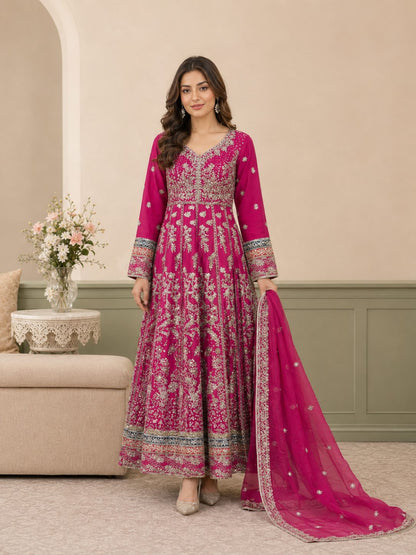 Emerald Blossom Embroidered Chiffon Maxi