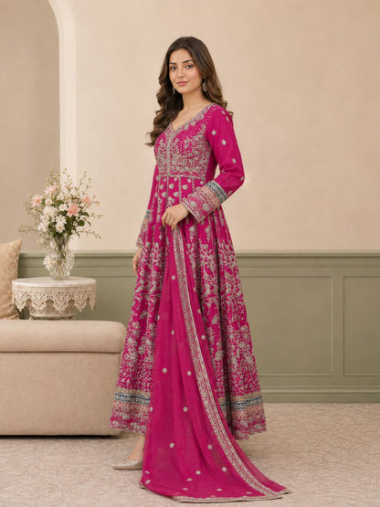 Emerald Blossom Embroidered Chiffon Maxi