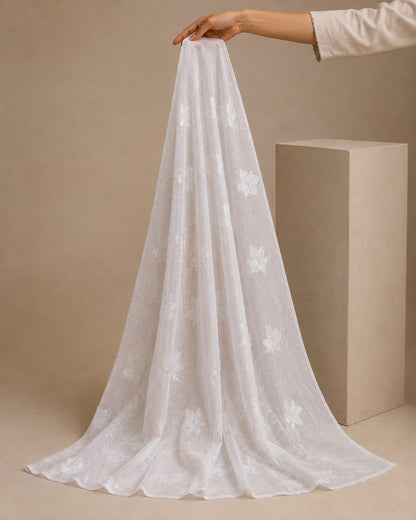 Embroidered Broshia Slub Chiffon 1-Piece Scarf