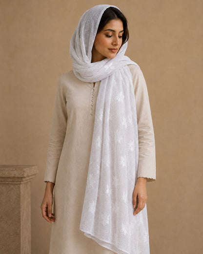 Embroidered Broshia Slub Chiffon 1-Piece Scarf